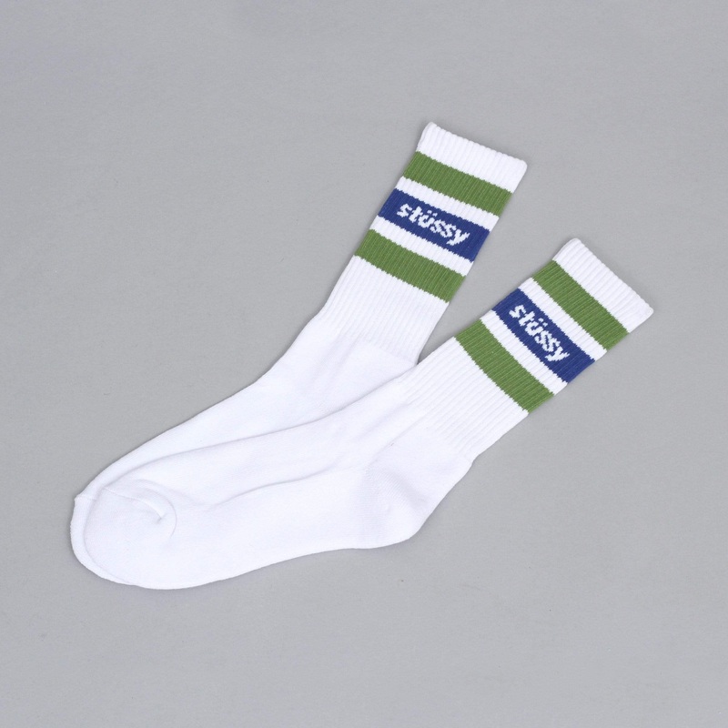 Stussy Stripe Crew Socks White / Green (old)
