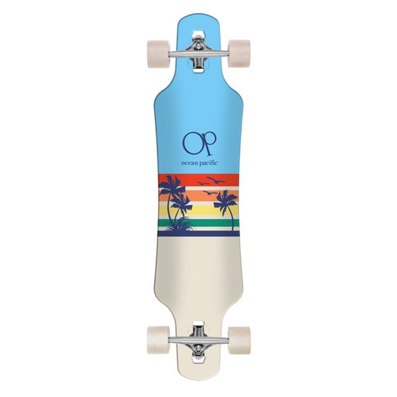 Ocean Pacific Sunset Drop Through Blue and Off White Longboard – 39″