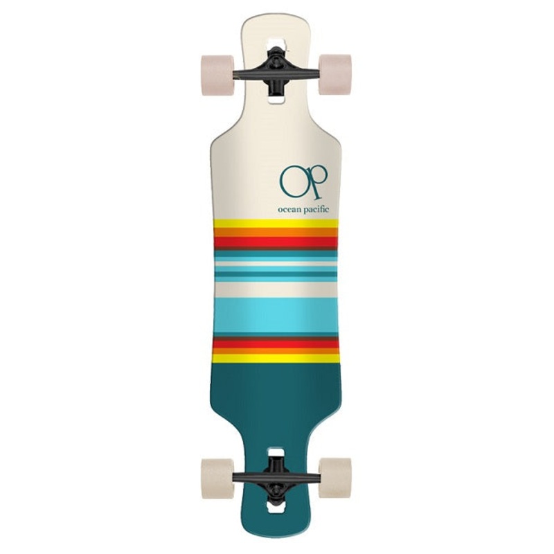 Ocean Pacific Swell White and Teal Drop Through Longboard – 36″