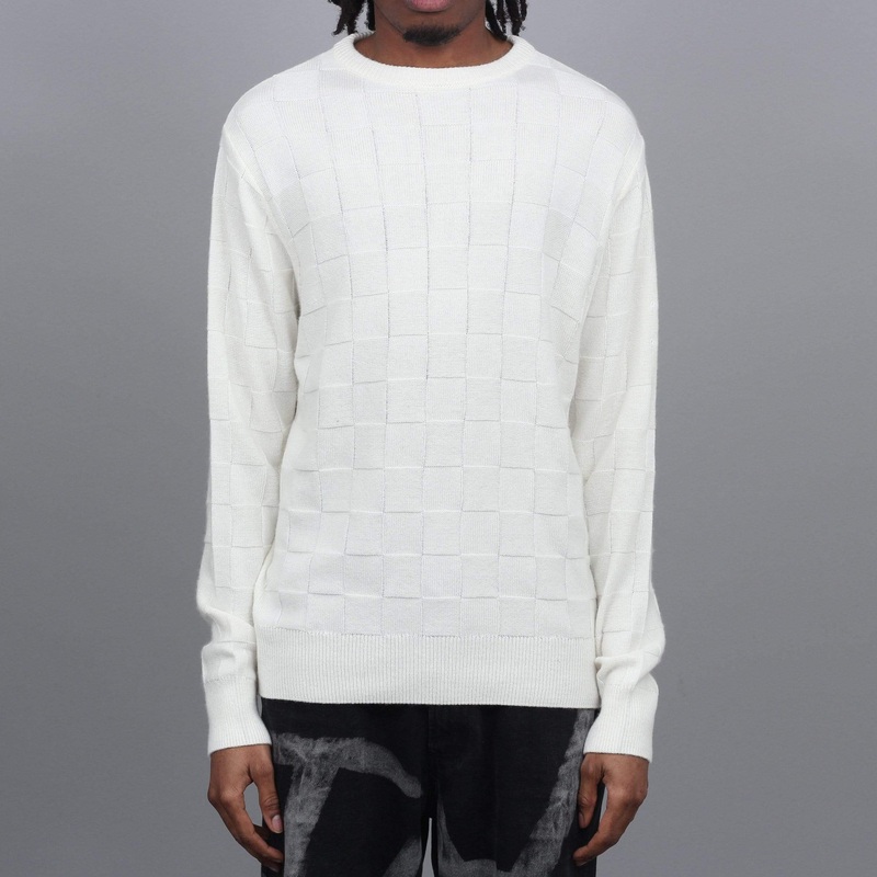 Pop Trading Check Panel Knit Crew Off White Small