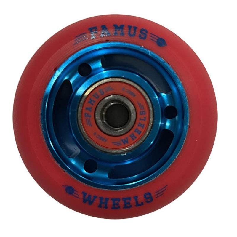 Famus Metal Core Red/Blue Wheels with Bearings 64mm 92a – Set of Four