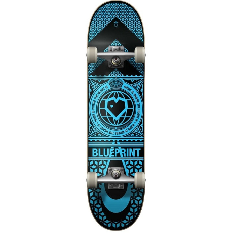 Blueprint Home Heart Black/Blue Skateboard – 7.75″