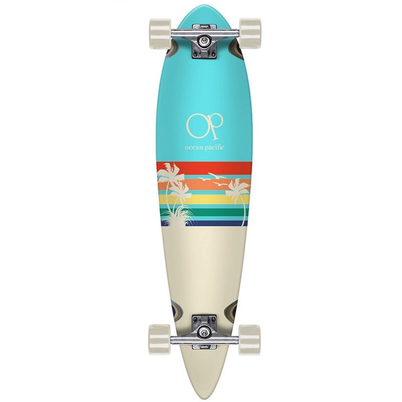 Ocean Pacific Sunset Teal and White Pin Tail Longboard – 36″