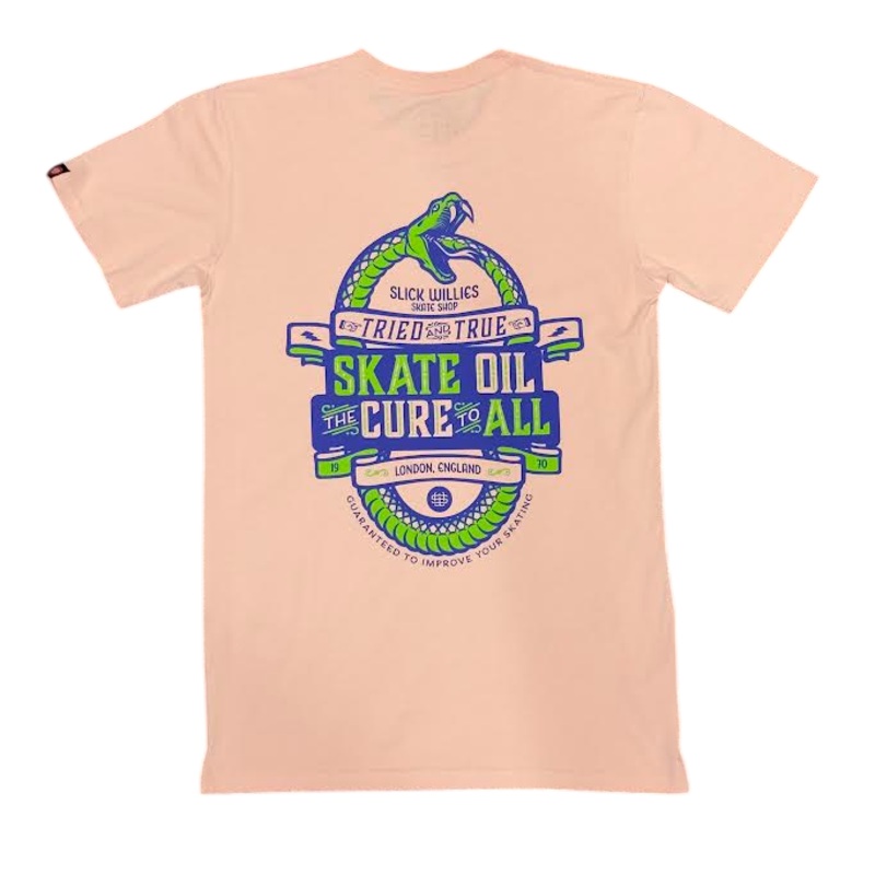 Slick’s Skate Store Snake T-Shirt – Pale Pink XXS