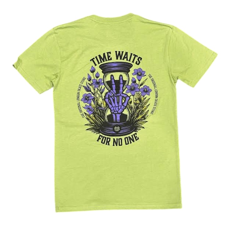 Slick’s Skate Store Time Waits T-Shirt – Kiwi XXS