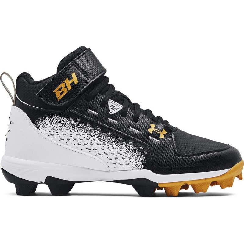 UA Harper 6 Mid RM Jr. Baseball Cleats 1 Black/White/Metallic Gold