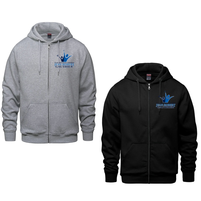 JEAN-ROBERT GAUTHIER ATC COTTON FULL ZIP HOODIE ADULT OR YOUTH WITH EMBROIDERED LOGO Black YS