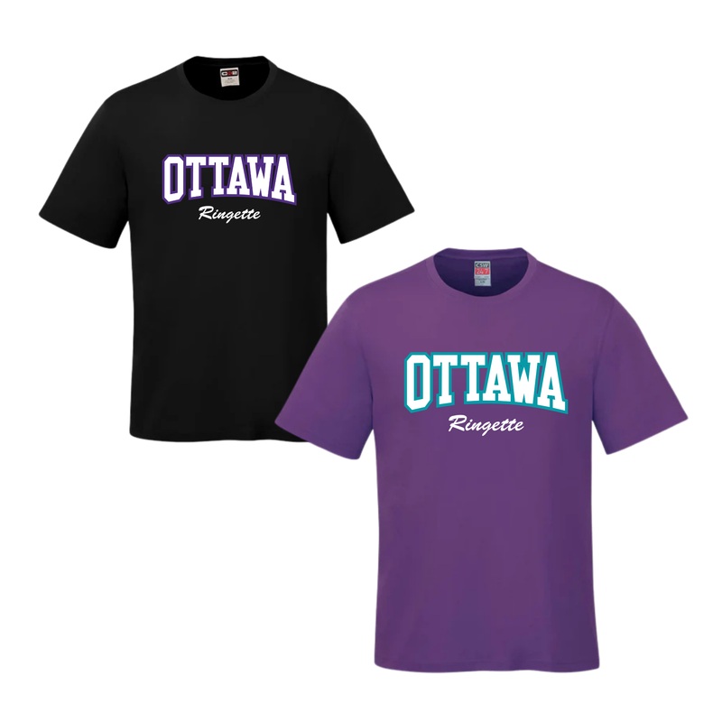 CORA PARKOUR COTTON TSHIRT WITH FULL FRONT “OTTAWA RINGETTE” LOGO YOUTH AND MENS Black YXS