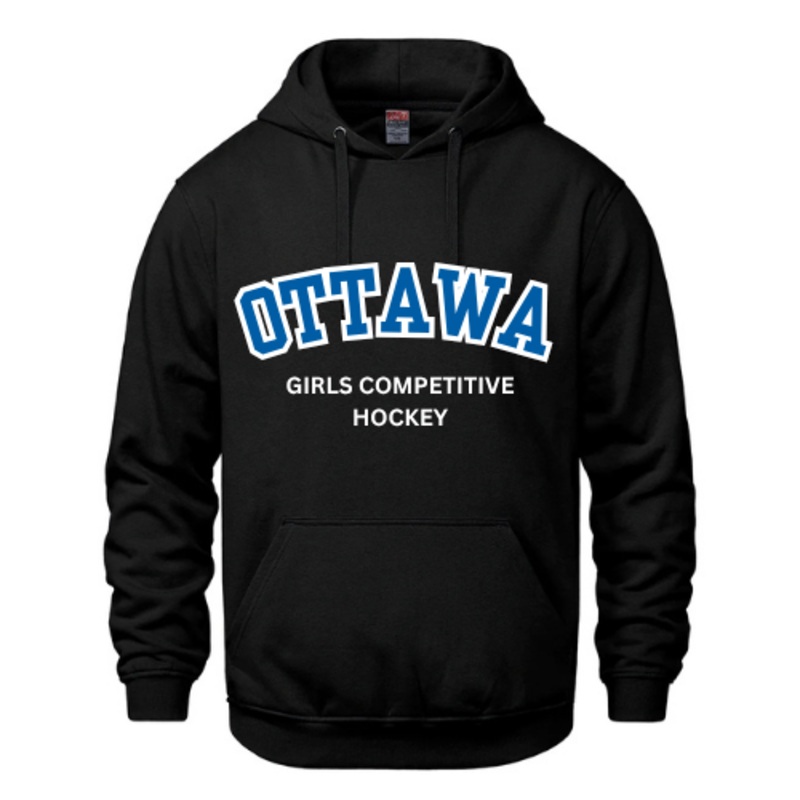 OTTAWA ICE VAULT COTTON HOODIE WITH FULL FRONT APPLIQUE Black YXS