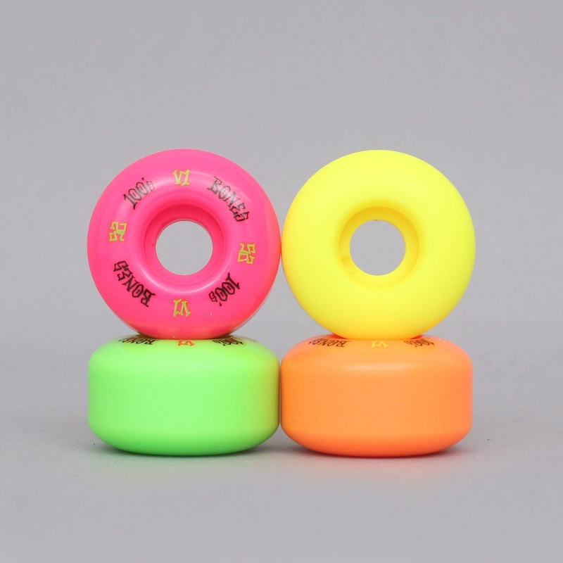 Bones 52mm 100A 100’s #4 Party Pack V1 Standard Skateboard Wheels Green / Pink / Yellow / Orange