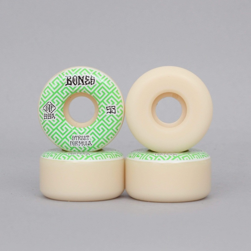 Bones 53mm 99A STF Patterns V2 Locks Skateboard Wheels White / Green