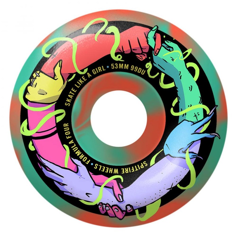 Spitfire Formula Four Skate Like A Girl Classics Teal/Coral Wheels – 53mm 99du
