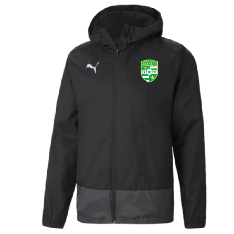 HORNETS YOUTH PUMA LIGA RAIN JACKET WITH EMBROIDERED LOGO Black YS