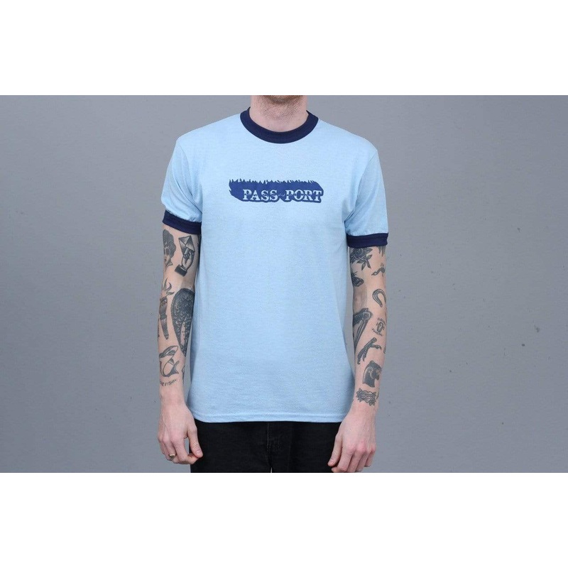 Passport Icy Hot Ringer T-Shirt Powder Blue / Navy Small
