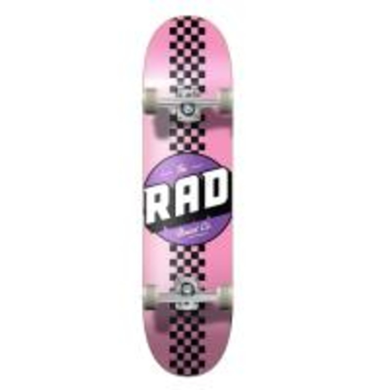 Rad Checker Stripe Progressive Skateboard Pink/Black – 7.75″