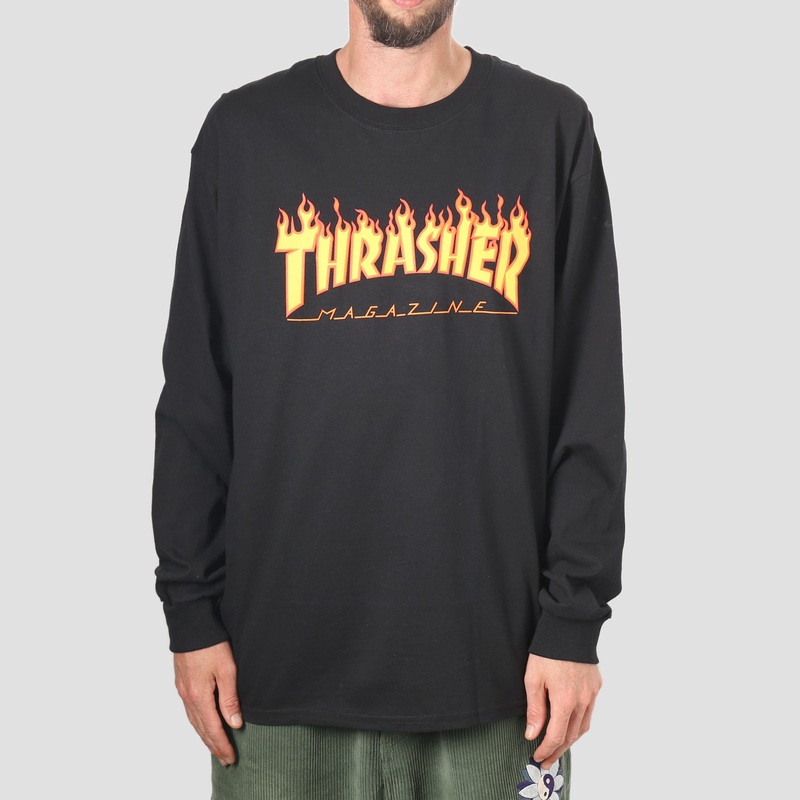 Thrasher Flame Logo Longsleeve T-Shirt Black Small