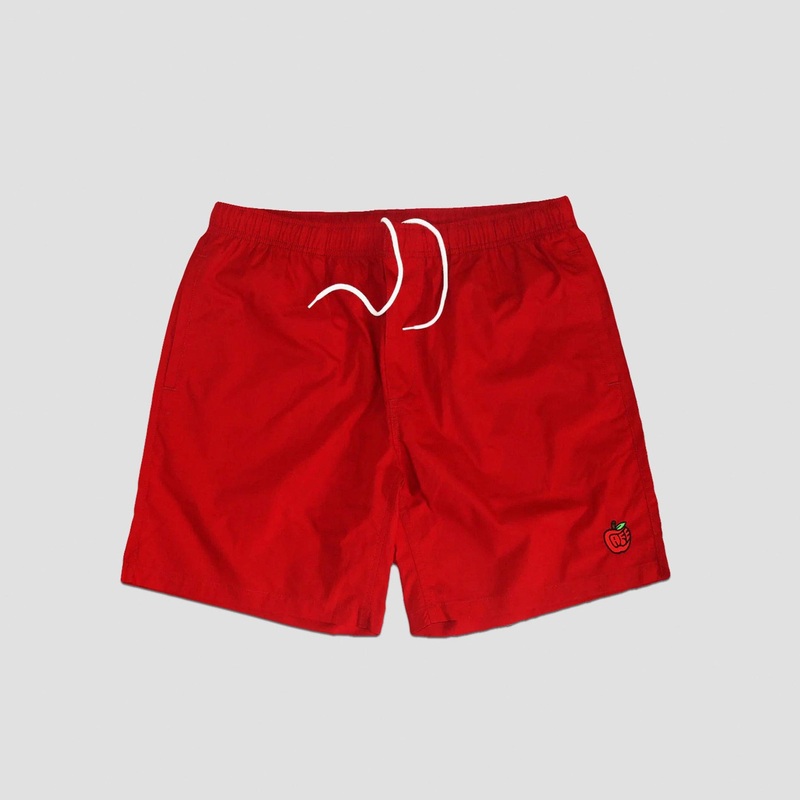 Skateboard Cafe Pink Lady Embroidered Swim Shorts Red Small