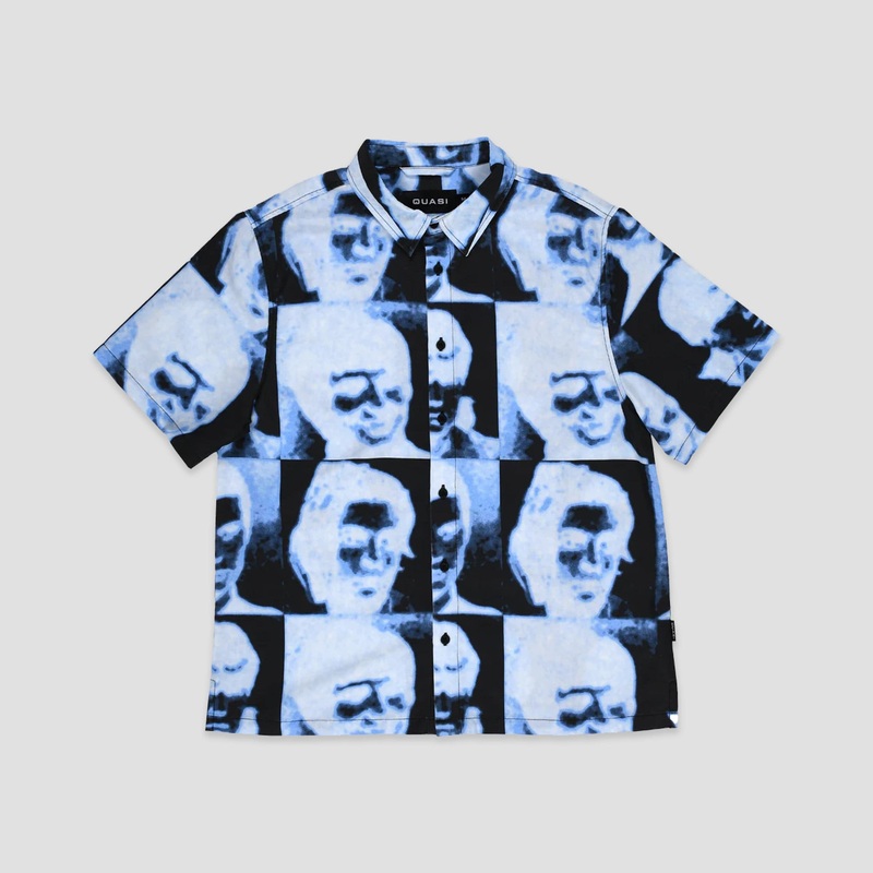 Quasi Guise Short Sleeve Button Up Shirt Blue Medium
