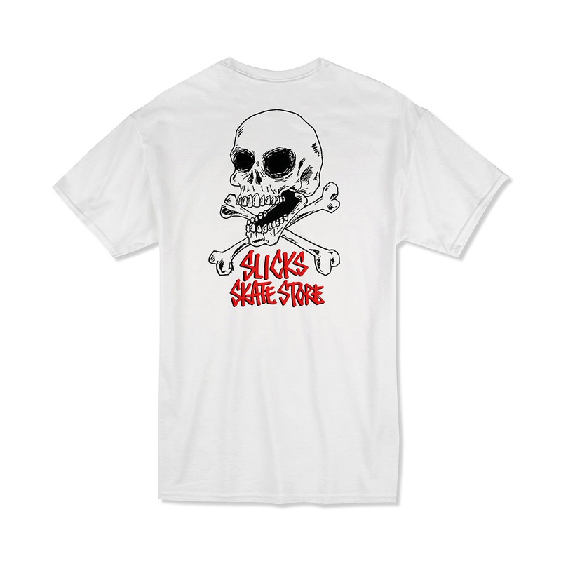 Slick’s Skate Store Crossbones T-Shirt – White XXS