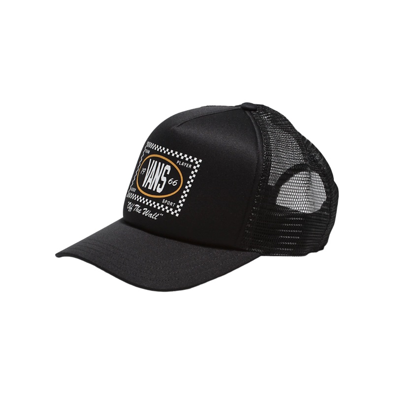 Vans Checkers Curved Bill Trucker Hat – Black