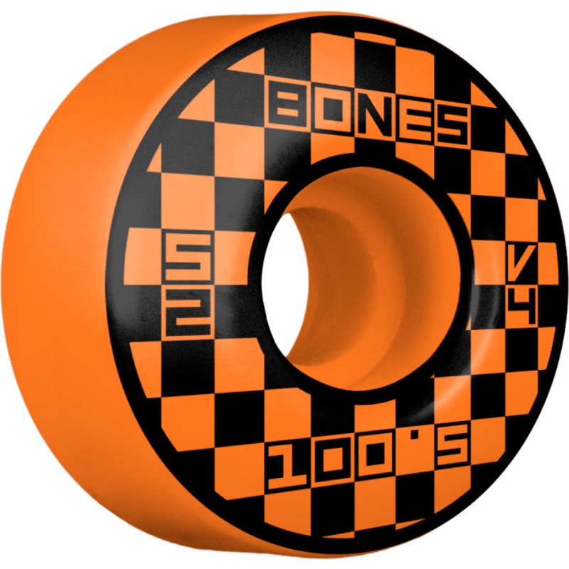 Bones 100’s Block Party V4 Wide Skateboard Wheels Orange – 52mm