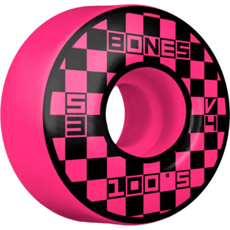 Bones 100’s Block Party V4 Wide Skateboard Wheels Pink – 52mm