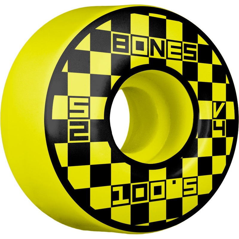 Bones 100’s Block Party V4 Wide Skateboard Wheels Yellow – 52mm