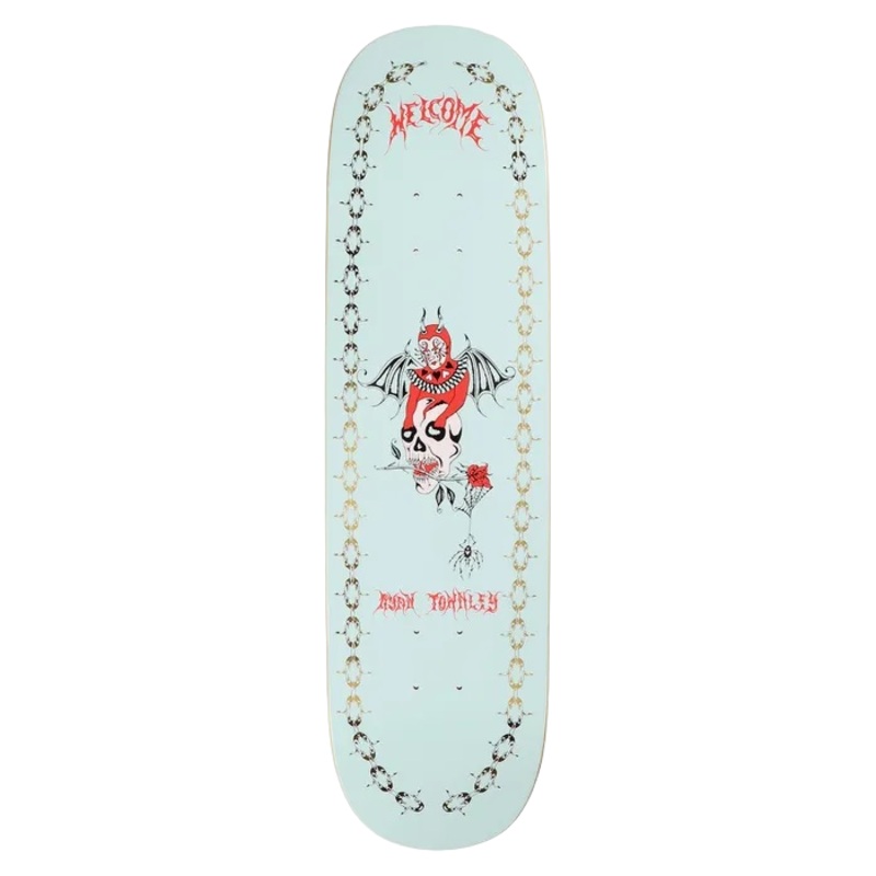 Welcome Angel Ryan Townley on Enera Teal/Gold Foil Skateboard Deck – 8.6″