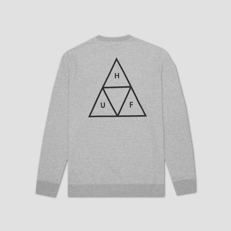 HUF Essentials Triple Triangle Crew Heather Grey Small
