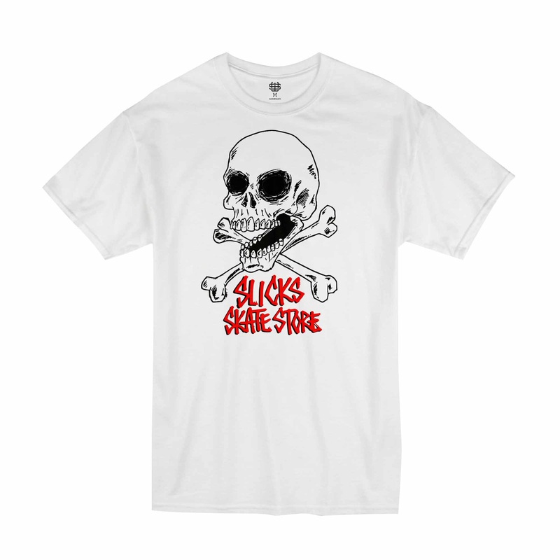 Slick’s Skate Store Fos Crossbones Kids T-Shirt – White XS