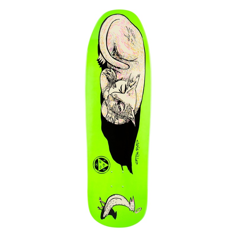Welcome Miller Sleeping Cat on Gaia Neon Green Dip Skateboard Deck – 9.6″