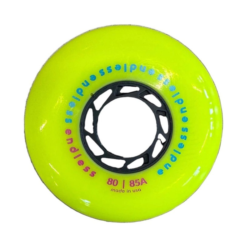 Endless Neon Yellow 80mm Wheels with ILQ 9 Classic plus bearings – Set of 4