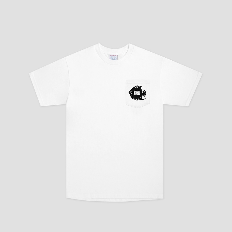 Sci-Fi Fantasy Fish Pocket T-Shirt White Medium