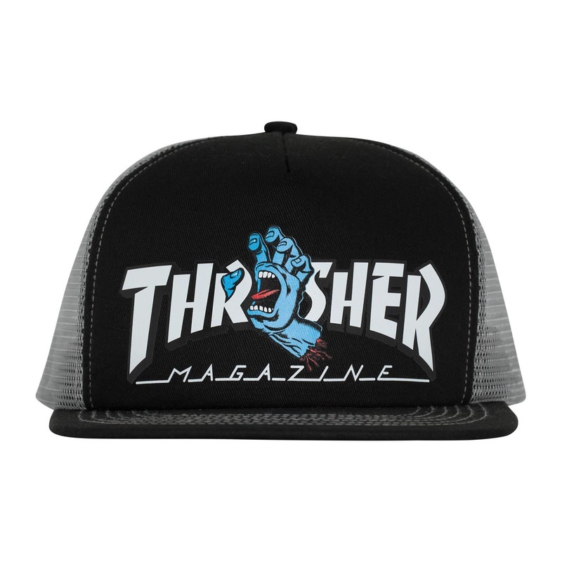 Santa Cruz X Thrasher Screaming Logo Trucker Cap – Black/Grey