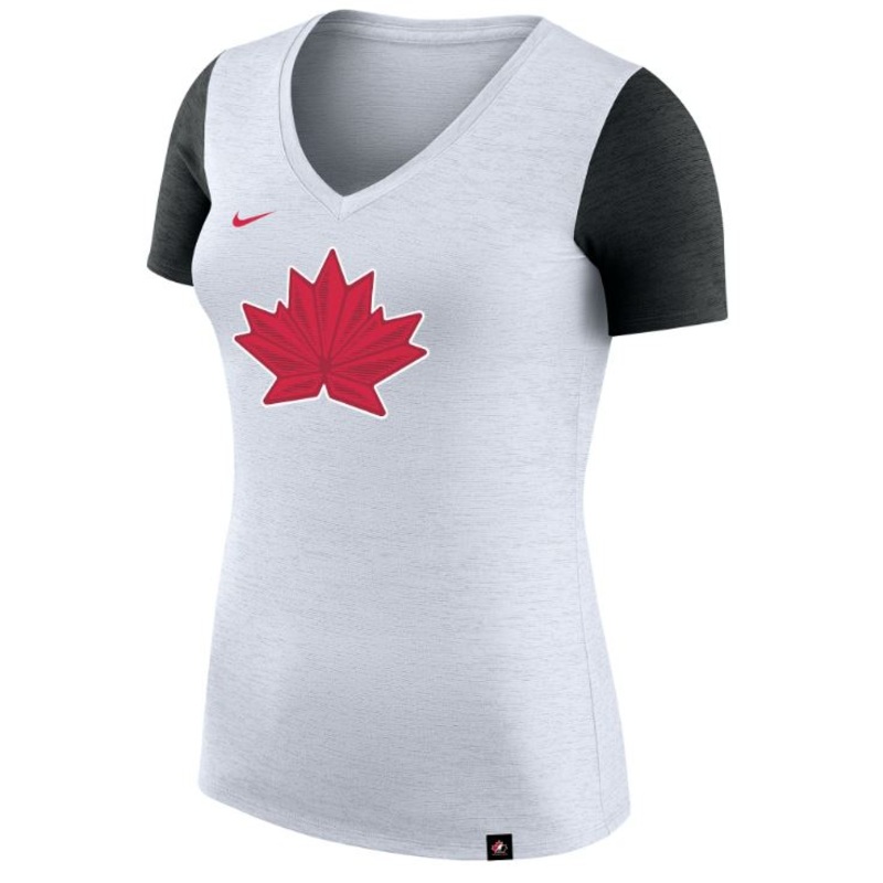 TEAM CANADA DRI FIT SUBLIMATED COLORBLOCK VNECK WOMEN’S OLYMPIC 22 T-SHIRT TEAM CANADA WHITE/BLACK XS