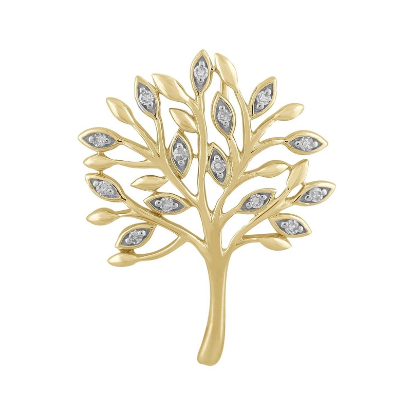 0.05ct Diamond Tree Of Life Pendant In 9ct Yellow Gold