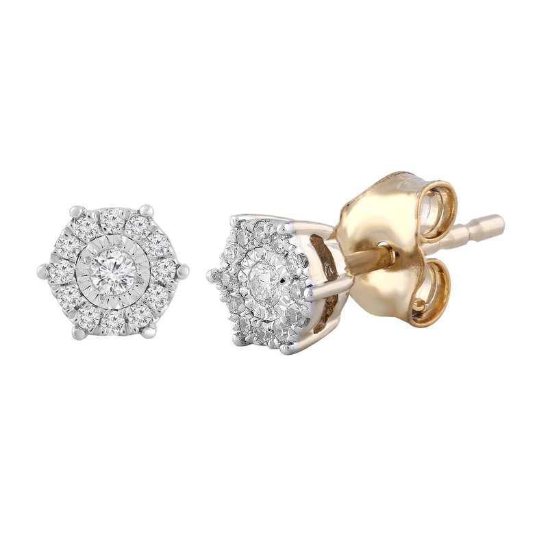 0.10ct Diamond Cluster Stud Earrings In 9ct Yellow Gold