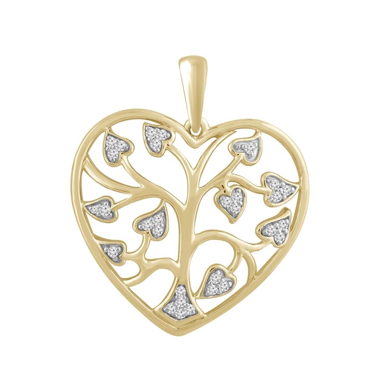 0.10ct Diamond Tree Of Life Pendant In 9ct Yellow Gold