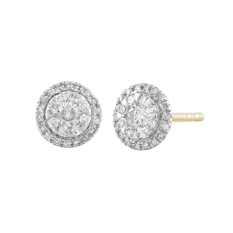 0.25ct Diamond Cluster Stud Earrings In 9ct Yellow Gold