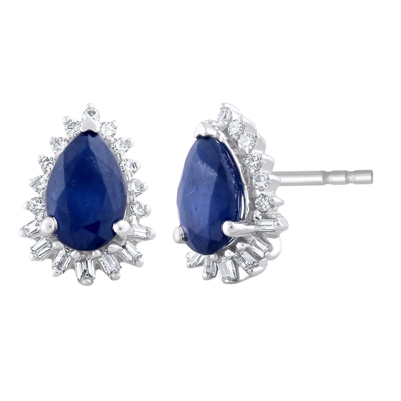 Sapphire Earrings With 0.12Ct Diamonds In 9ct White Gold