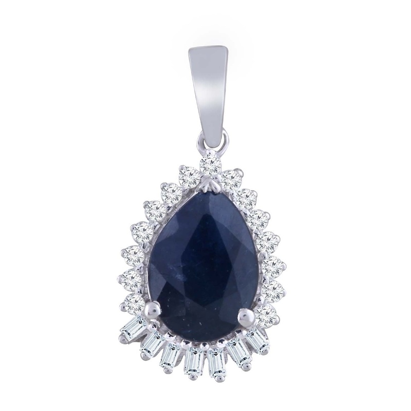 Sapphire Pendant With 0.08Ct Diamond In 9ct White Gold