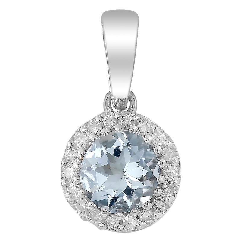 Aquamarine Pendant With 0.03Ct Diamonds In 9ct White Gold