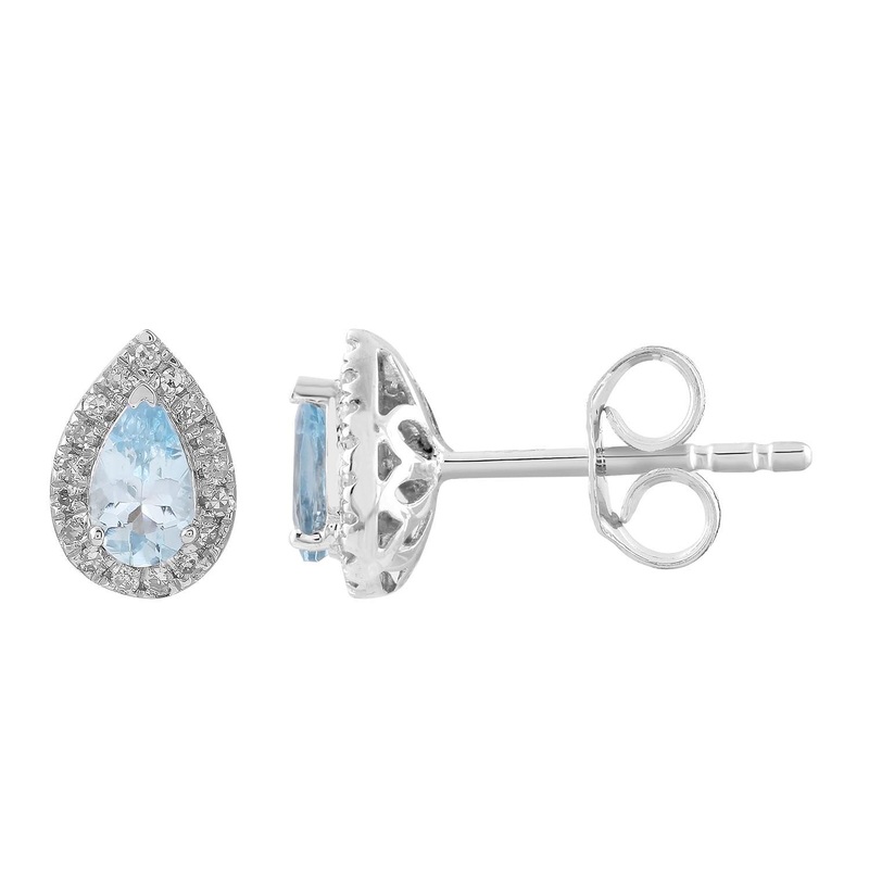 Aquamarine Stud Earrings With 0.10Ct Diamonds In 9ct White Gold