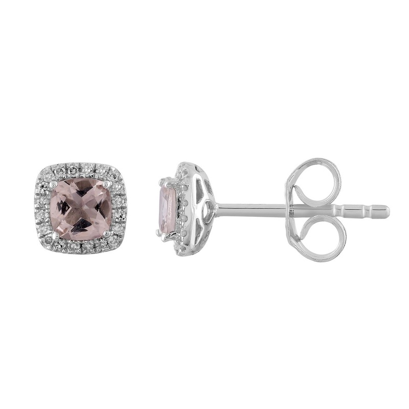 Morganite Stud Earrings With 0.09ct Diamonds In 9ct White Gold