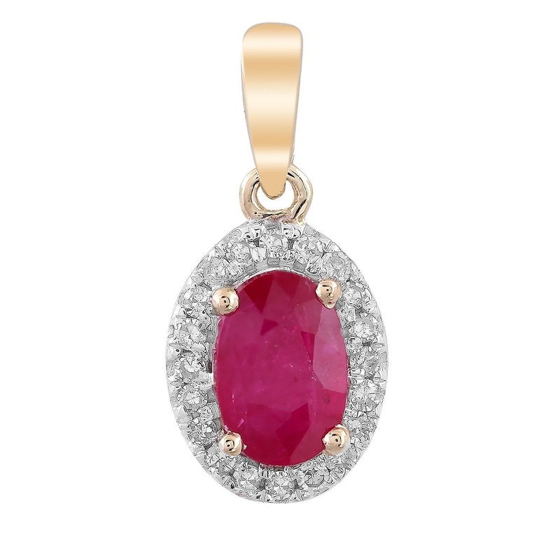 Ruby Pendant With 0.07Ct Diamonds In 9ct Yellow Gold