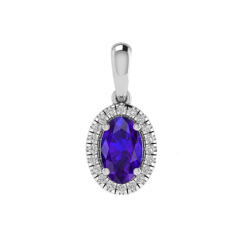 Sapphire Pendant With 0.07Ct Diamonds In 9ct White Gold