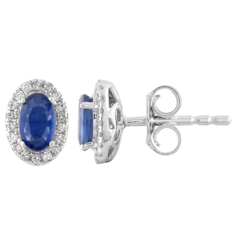 Sapphire Stud Earrings With 0.10Ct Diamonds In 9ct White Gold