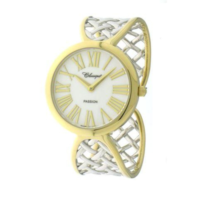 LDS 2T/GP ST/STEEL SWISS QUARTZ BANGLE WATCH
