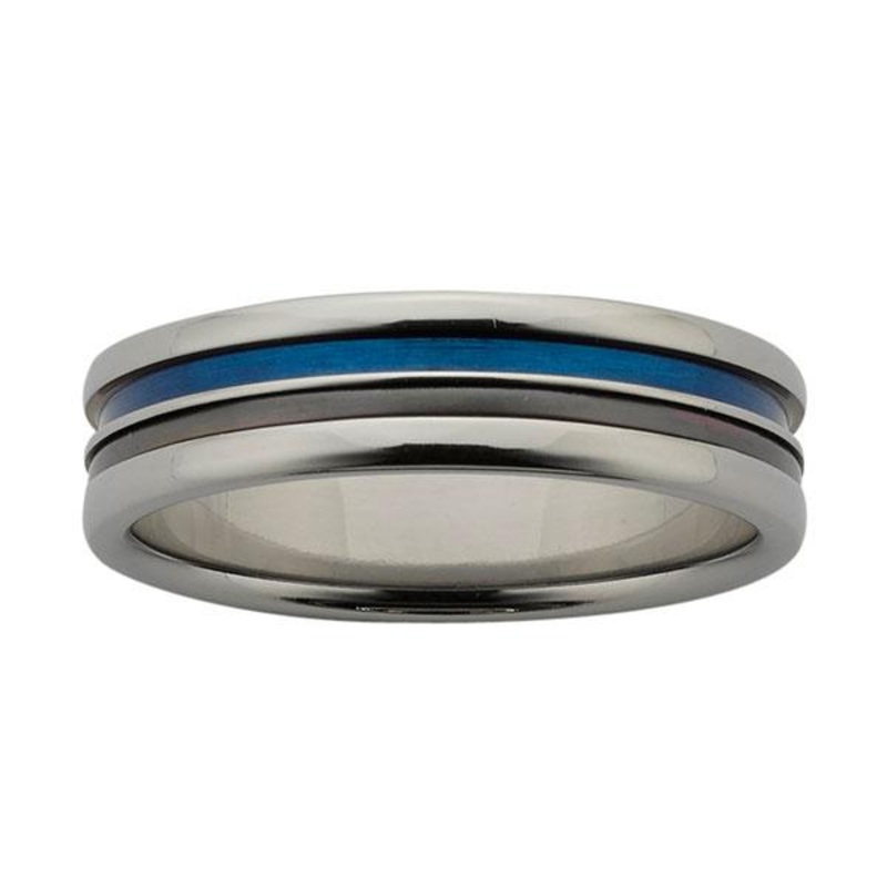 Ziro Titanium Ring with Black Zirconium Centre & Blue Groove