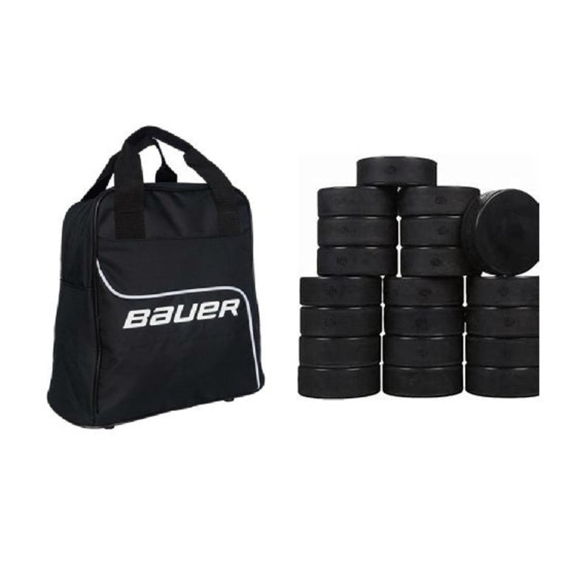 25 Pucks and Bauer Puck Bag